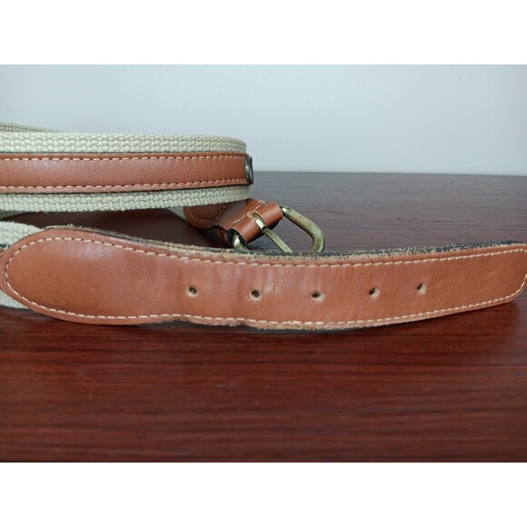 Zep Pro Leather & Canvas Belt Size 42 Brown Khaki Brass Buckle South Carolina - Picture 3 of 5